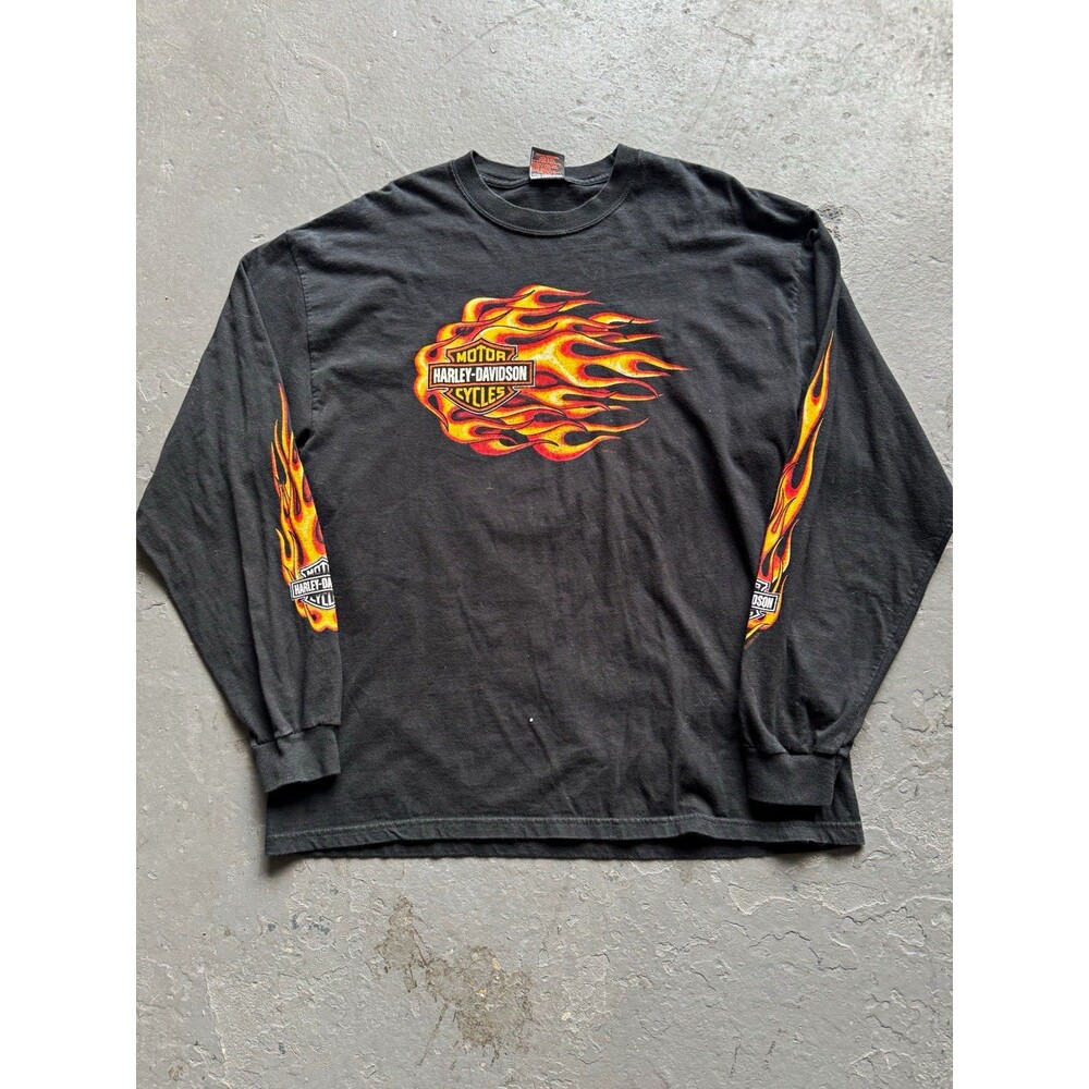 Vintage 2000s Harley-Davidson Flame Sleeve Long Sleeve Black T-Shirt XL